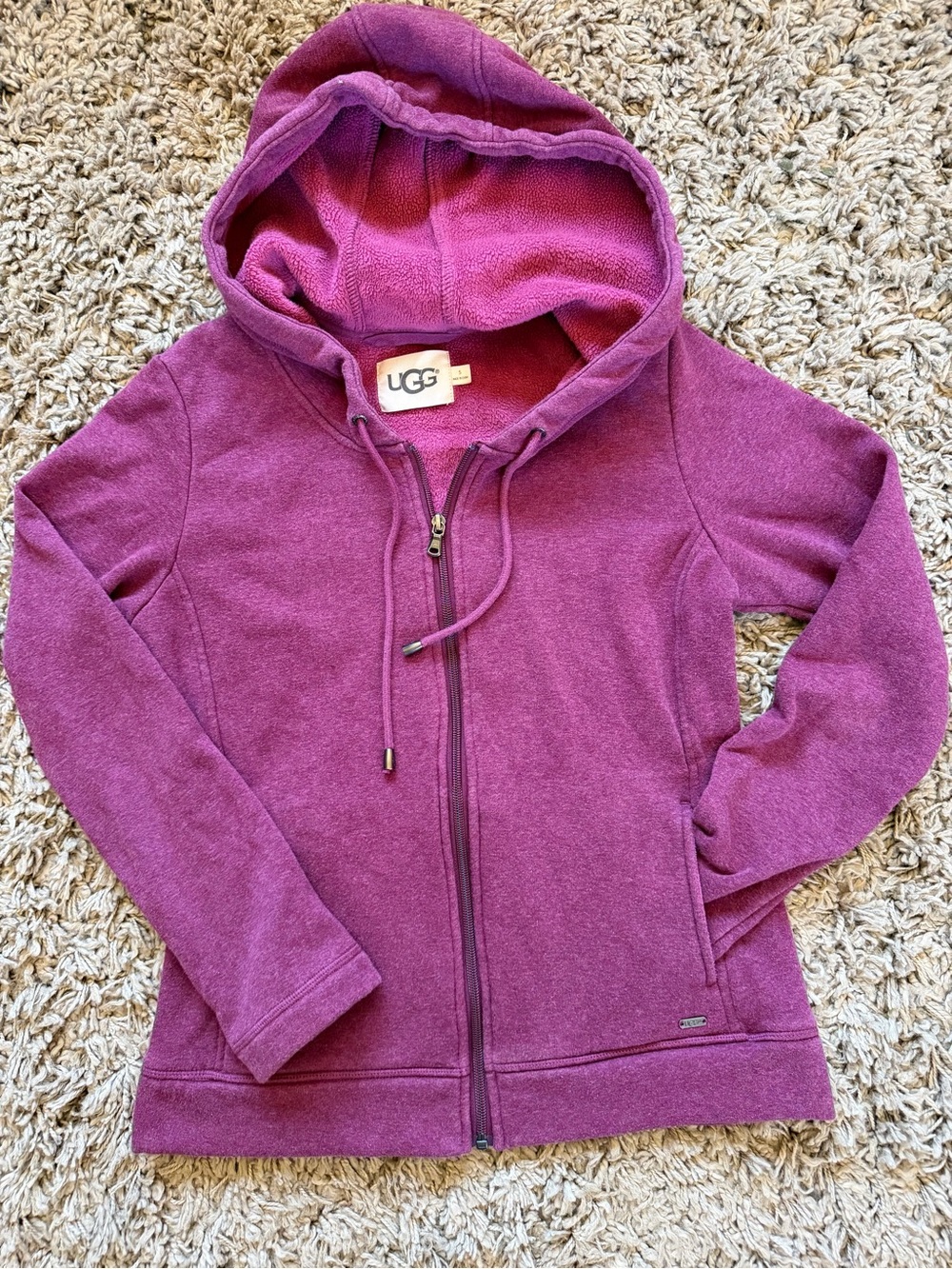 UGG Women’s Purple Full Zip Fleece Hoodie Logo Pockets Size S